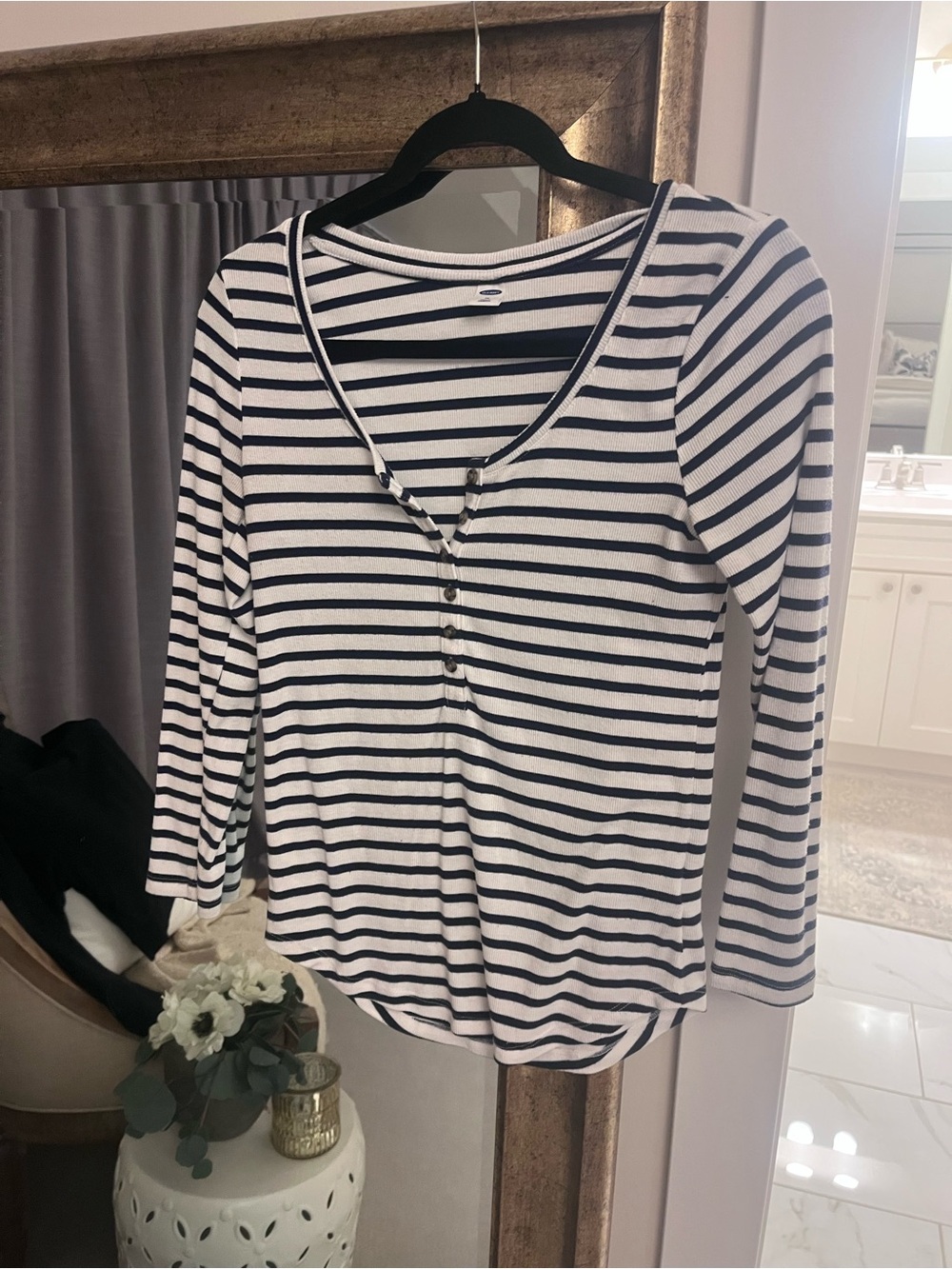 Old navy Striped Long-Sleeve Henley Top - White & Navy